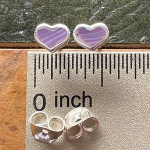 E1005 Small heart earring studs wampum quahog sterling silver